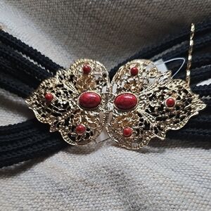 New Elegant Black and Gold Women's Belt